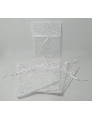 PuntoCasaStore 10 X Sacchetto Portaconfetti Tulle Bianco Ricamato 9x10,5 cm Bomboniera Comunione Matrimonio
