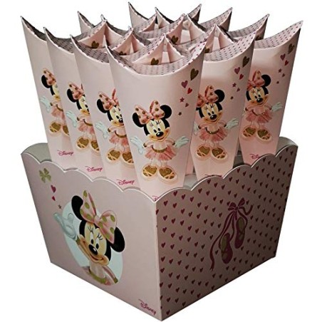 CARTOON WORLD 12 ASTUCCI Cono Porta Confetti Caramelle Piu Scatola Grande Disney Minnie Bal