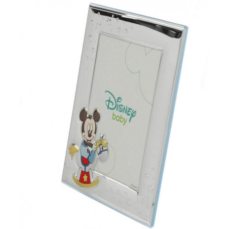 1 pz portafoto in argento | cornice portafoto topolino disney azzurro 9 x 13 | bomboniera nascita battesimo