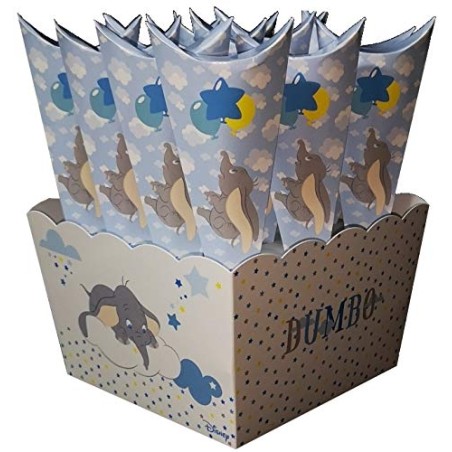 CARTOON WORLD 12 ASTUCCI Cono Porta Confetti Caramelle Piu Scatola Grande Disney Dumbo Celest