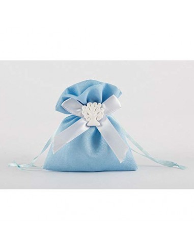 Publilancio srl 24X Sacchetto portaconfetti Celeste 11x12 cm con Albero della Vita