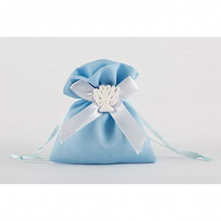 Publilancio srl 24X Sacchetto portaconfetti Celeste 11x12 cm con Albero della Vita