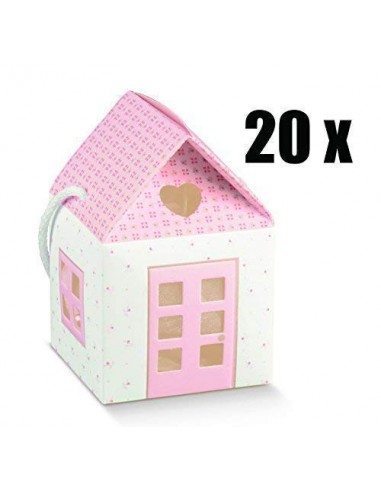 Scotton 20 PZ Casa Casetta Portaconfetti Rosa 8x8x8 cm con Cordoncino Linea Bloo