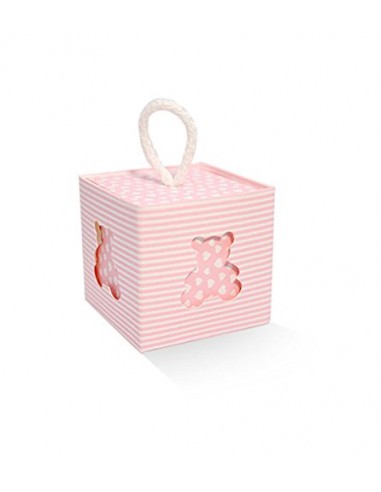 10Pz Scatoline PORTACONFETTI orsetto scatole rosa pois Bomboniera 5x5x5 cm