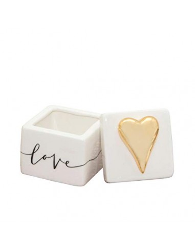 Formoso Scatola cubo in ceramica bianca decorata modello LOVE cuore oro 6,5 x h 7,5 cm Art 02262