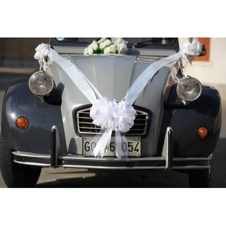 Kit COCCARDE Bianco | Decorazione Auto Matrimonio |Fiocchi Auto | Ideale  per Auto CASA Nozze Battesimo Laurea Comunione Gran Fio