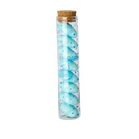 12 pz provette portaconfetti vetro nascita celeste baby bomboniere tappi sughero h.12,5 cm battesimo maschietto