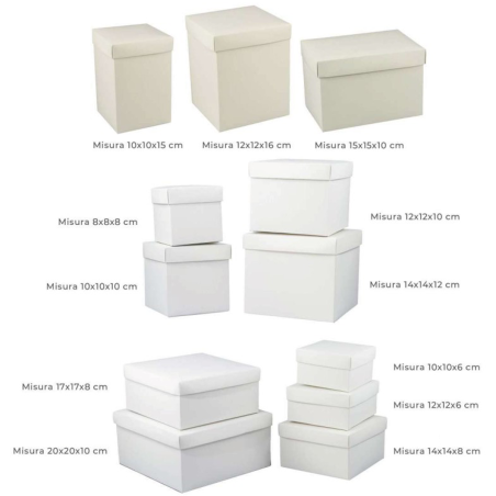 50 Pz Scatole bomboniere fondo coperchio 14x14x8 cm cartone bianco scatolina pieghevole portaconfetti fai da te