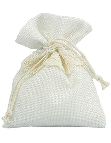 30 Pz Sacchetto stoffa juta Bianco con merletto...