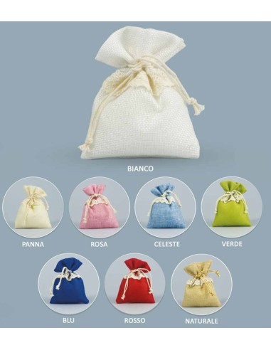 10 Pz Sacchetto stoffa juta Blu con merletto e...