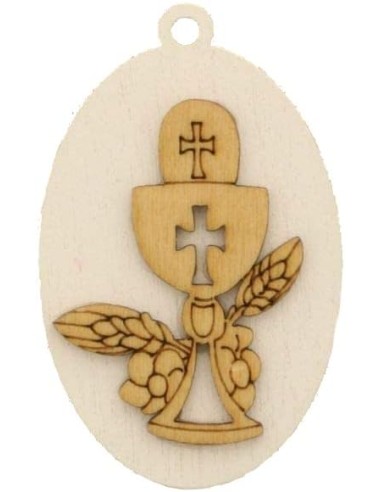 36 pz ciondolo legno ovale prima comunione 6 cm...