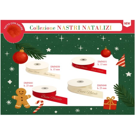 1 pz Nastro Natalizio Buon Natale Rosso 15 mm x 25 mt Collezione Nastri Natalizi Decorativi 2026