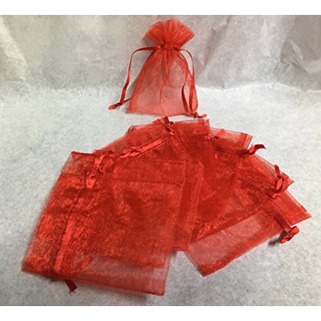 Confezione 25 sacchetti porta confetti di tulle con nastrino in raso colore ROSSO. Misure: 9 x 7 cm