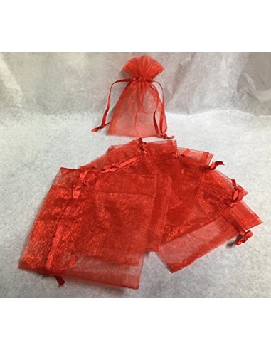 Confezione 25 sacchetti porta confetti di tulle con nastrino in raso colore ROSSO. Misure: 9 x 7 cm