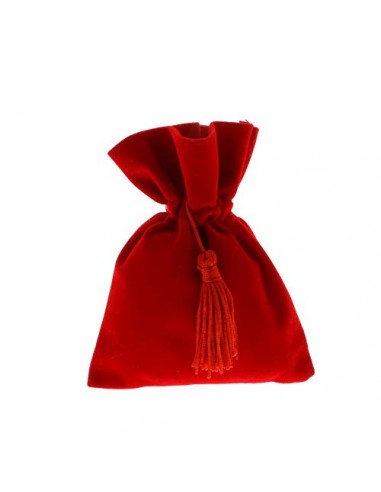 12 PZ Sacchetto portaconfetti LAUREA 10x13 cm velluto rosso con nappina