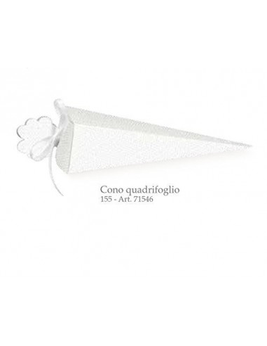 20 PZ Serie Lino bianco Cono quadrifoglio cartoncino portaconfetti NASTRO ESCLUSO