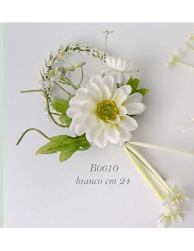 6 PEZZI NICOLE Fiore artificiale ramo ovale bianco da 24 cm