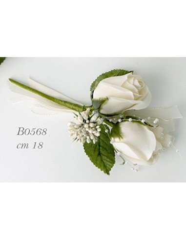 6 PEZZI WHITE Fiore artificiale Ramo con rosa doppia da 18 cm