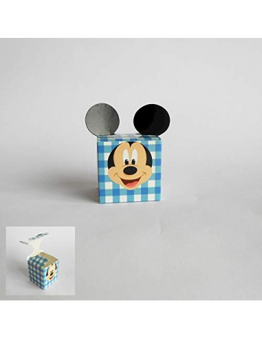 Bomboniera Scatola cubo Confetti inserto Topolino Mikey mouse Disney Celeste set 20 pz art 68032