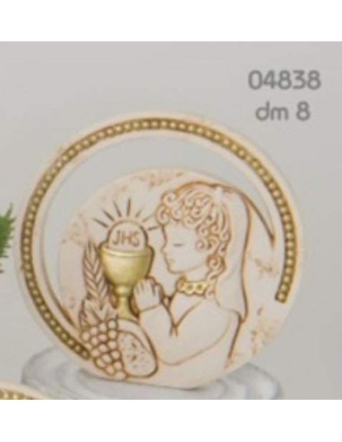 Icona Circolare in resina Comunione Bambina cm8 BOMBONIERA