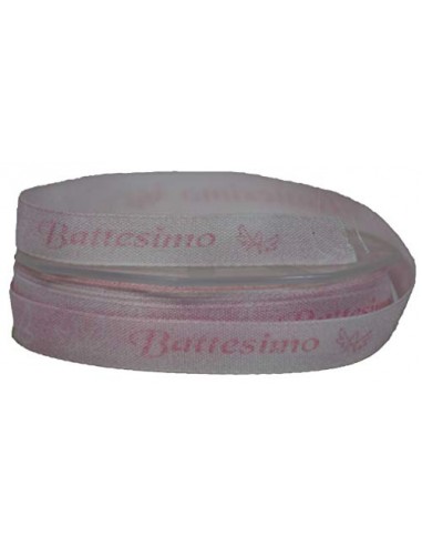 Furlanis Nastro Tessuto Italiano Tipo Cotone Stampa Battesimo Bimba, 10 mm x 10 m, col.20, Rosa Baby