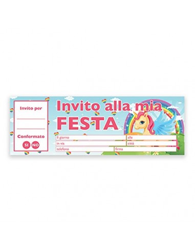 Big Party- Inviti Festa Compleanno Unicorno, Multicolore, 62031