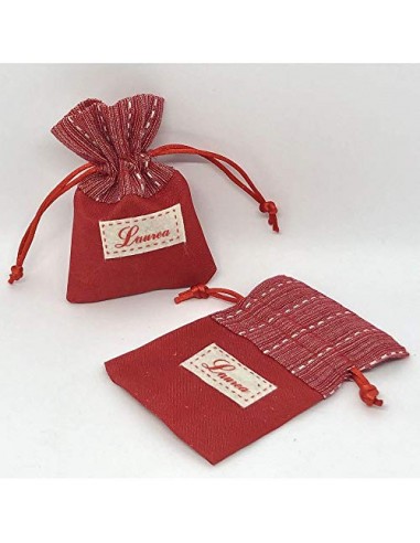 12X Sacchetto Portaconfetti rosso con toppa LAUREA 8x10 cm BOMBONIERA